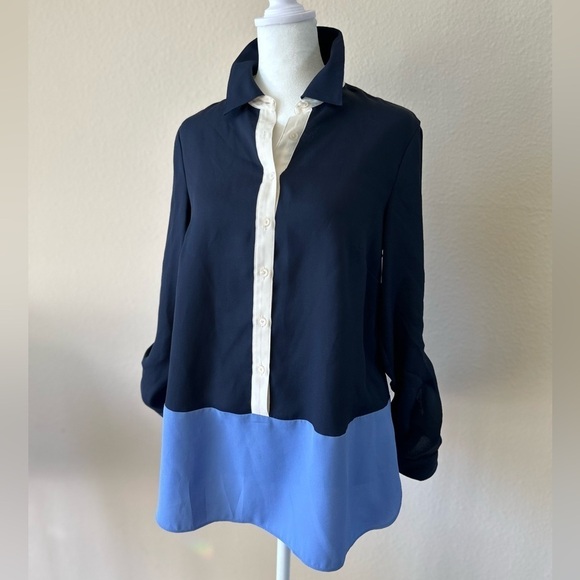 Talbots Color Block Button Down Top - Picture 2 of 7